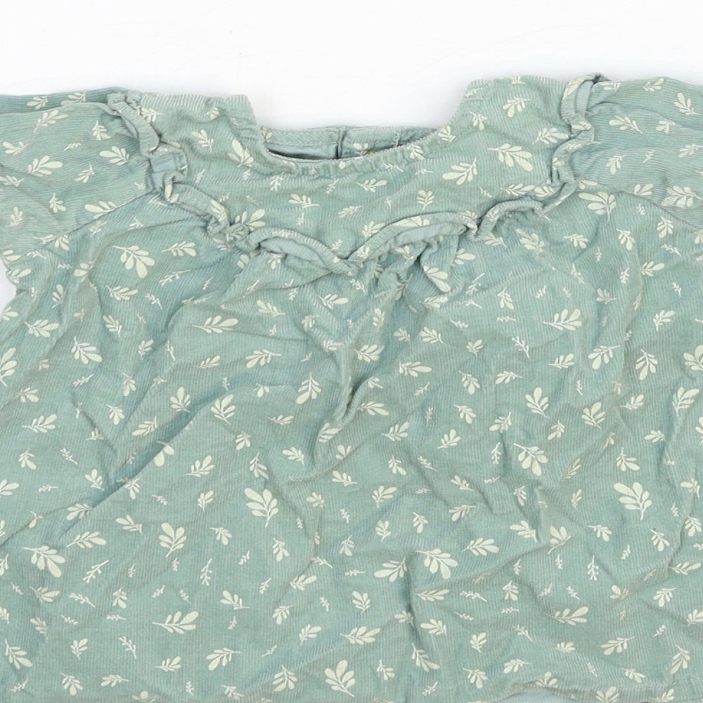 Primark Girls Green Geometric Cotton A-Line Size 0-3 Months Round Neck Button