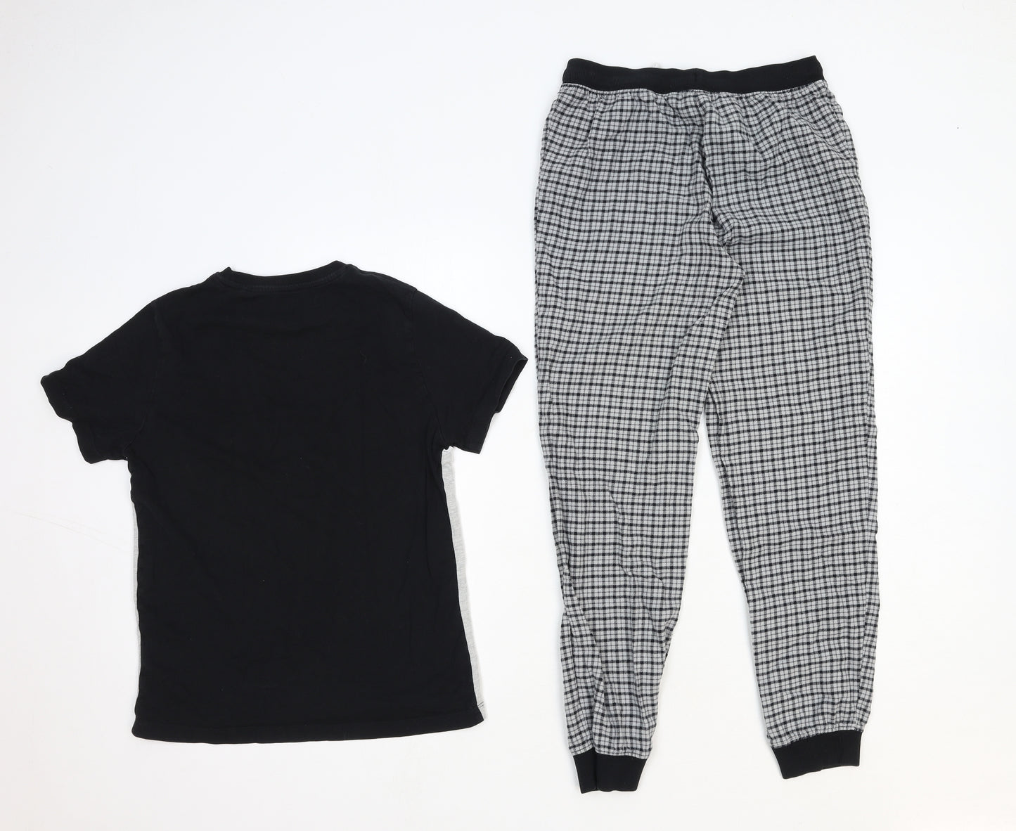 NEXT Boys Grey Check Cotton Pyjama Set Size 12 Years Drawstring - Don't Look Back