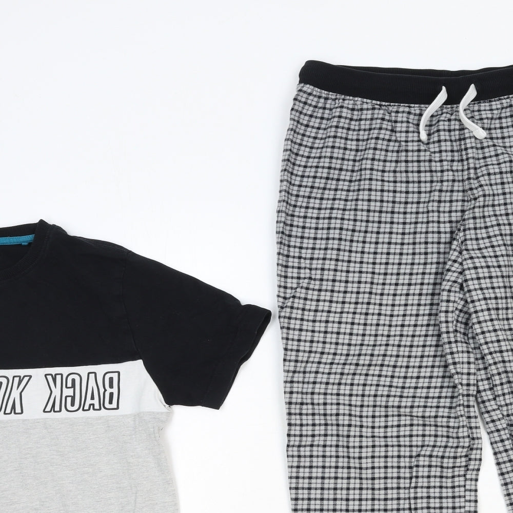 NEXT Boys Grey Check Cotton Pyjama Set Size 12 Years Drawstring - Don't Look Back
