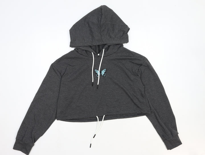 SheIn Womens Grey Cotton Pullover Hoodie Size M Pullover - Butterfly Detail