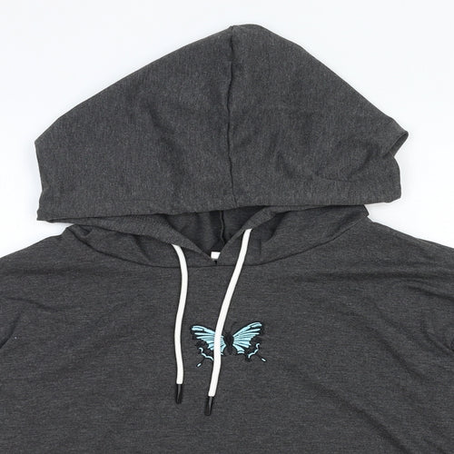 SheIn Womens Grey Cotton Pullover Hoodie Size M Pullover - Butterfly Detail