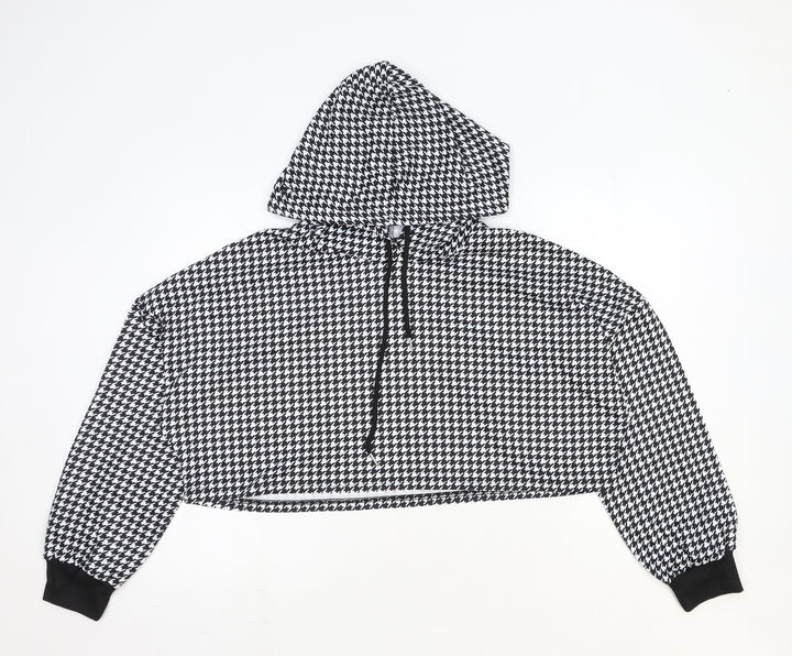SheIn Womens Black Houndstooth Polyester Pullover Hoodie Size L Pullover - Cropped