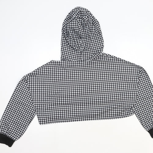 SheIn Womens Black Houndstooth Polyester Pullover Hoodie Size L Pullover - Cropped