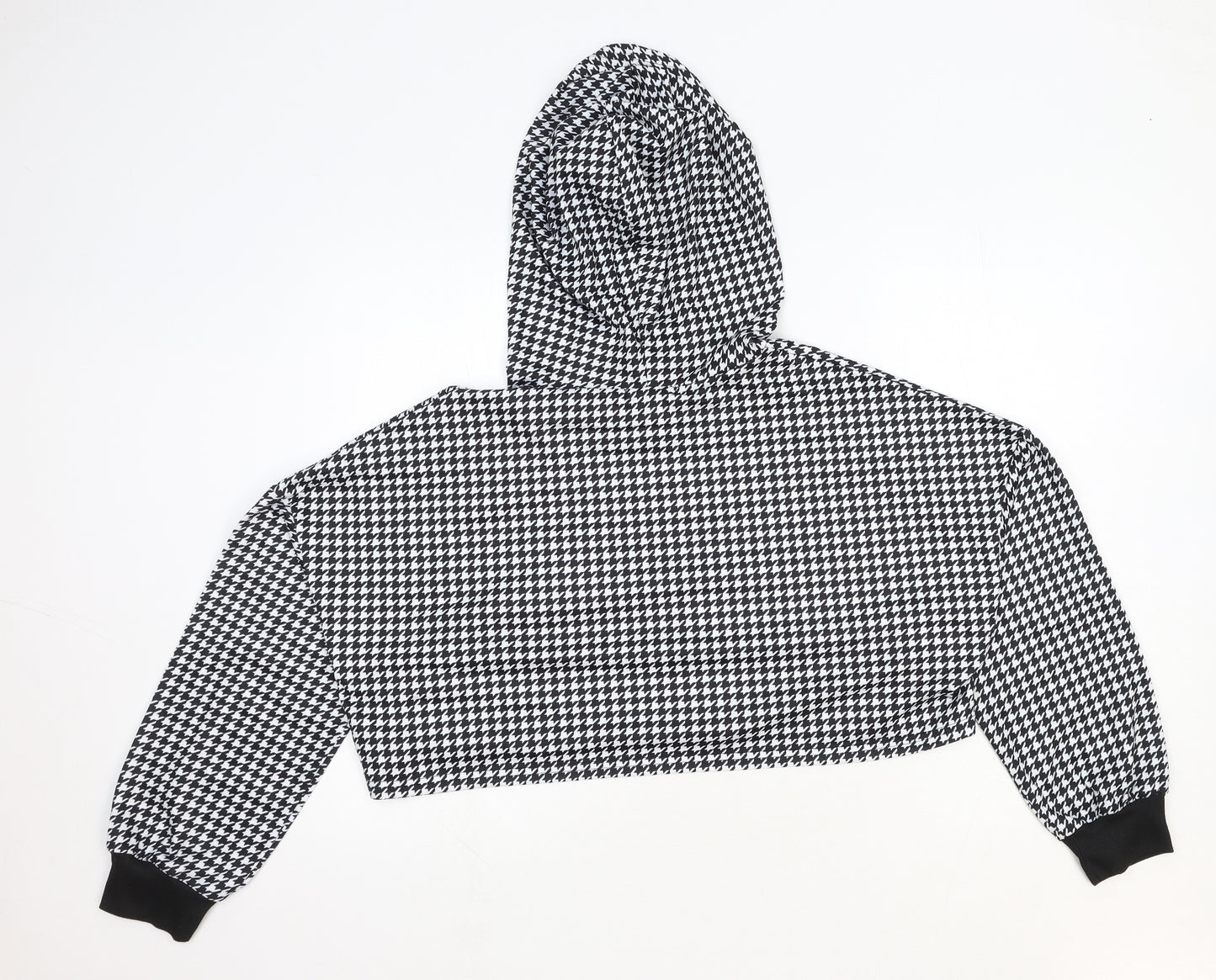 SheIn Womens Black Houndstooth Polyester Pullover Hoodie Size L Pullover - Cropped