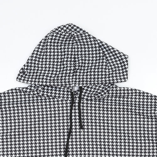 SheIn Womens Black Houndstooth Polyester Pullover Hoodie Size L Pullover - Cropped