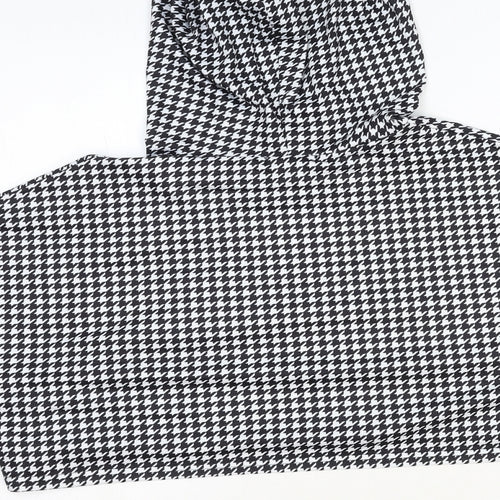 SheIn Womens Black Houndstooth Polyester Pullover Hoodie Size L Pullover - Cropped
