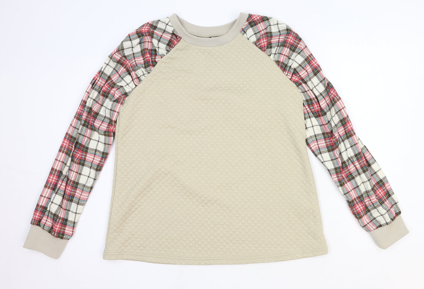 SheIn Womens Beige Plaid Polyester Pullover Sweatshirt Size L Pullover