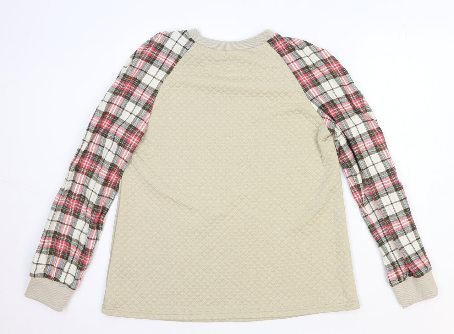 SheIn Womens Beige Plaid Polyester Pullover Sweatshirt Size L Pullover