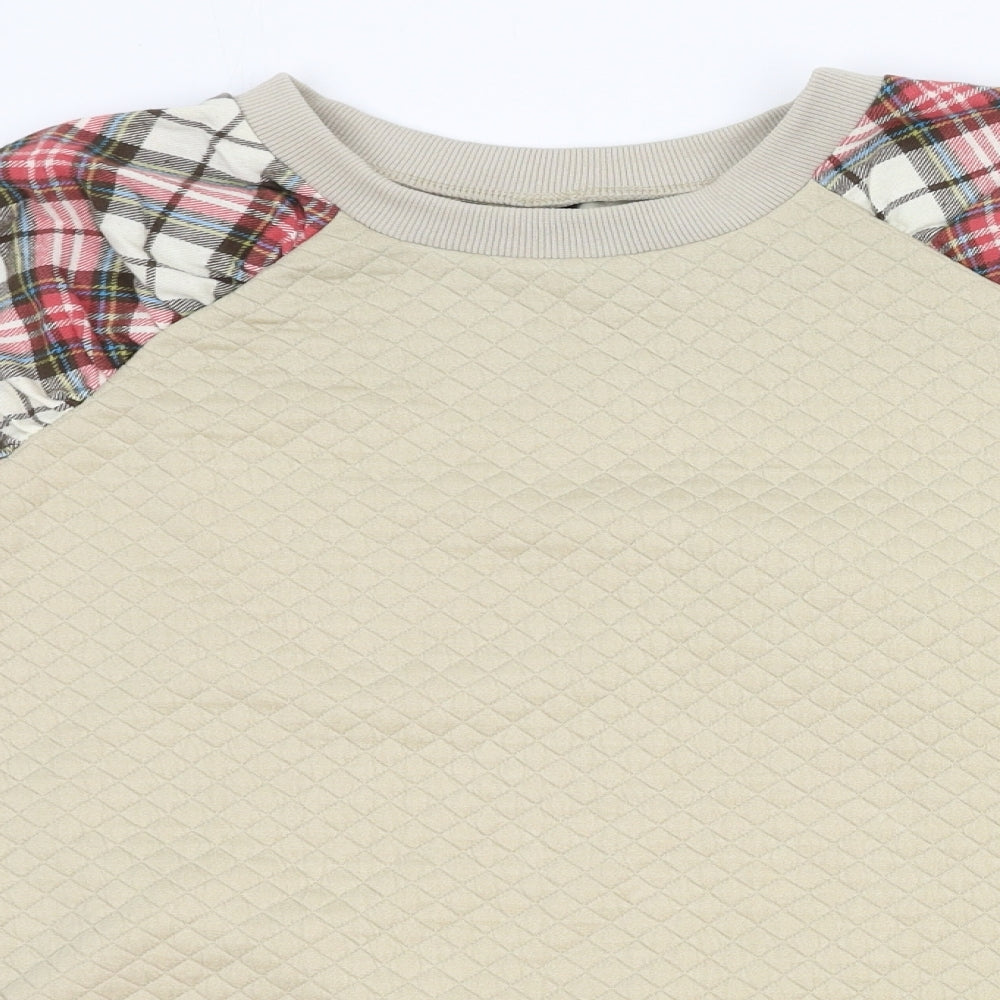 SheIn Womens Beige Plaid Polyester Pullover Sweatshirt Size L Pullover
