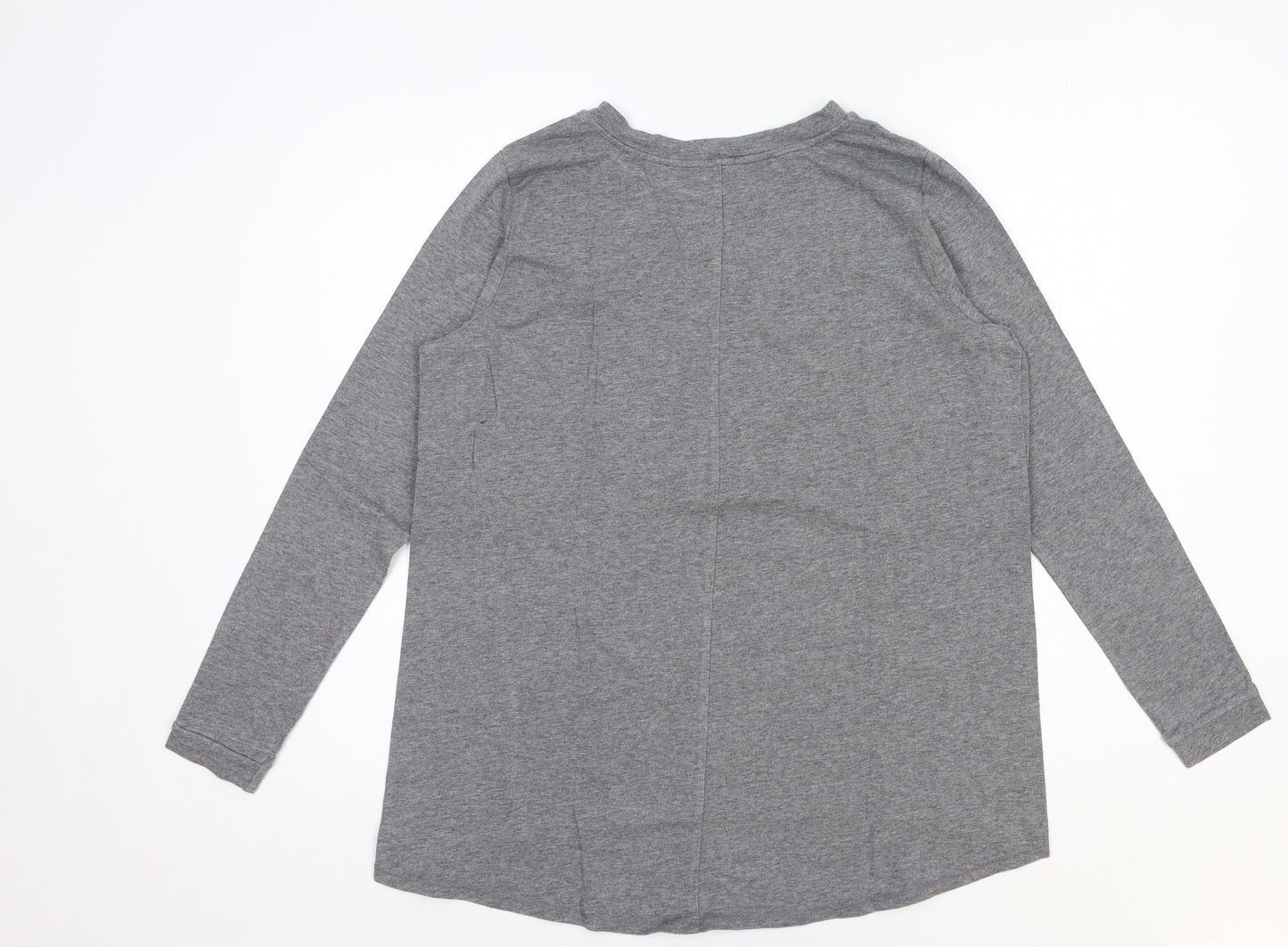 AnyBody Womens Grey Cotton Basic T-Shirt Size S Round Neck