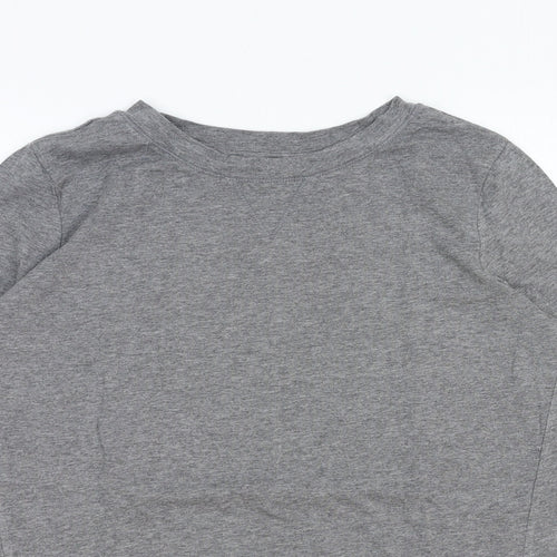 AnyBody Womens Grey Cotton Basic T-Shirt Size S Round Neck