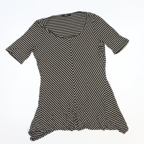 Marks and Spencer Womens Brown Striped Cotton Basic T-Shirt Size 12 Round Neck