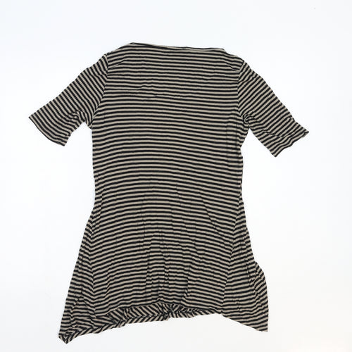 Marks and Spencer Womens Brown Striped Cotton Basic T-Shirt Size 12 Round Neck