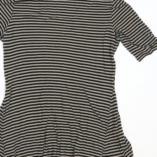 Marks and Spencer Womens Brown Striped Cotton Basic T-Shirt Size 12 Round Neck