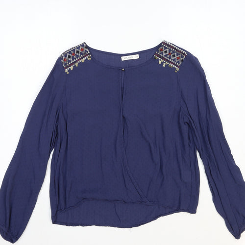Kilibbi Womens Blue Cotton Basic Blouse Size S Round Neck