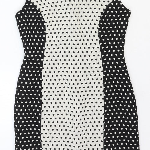 NEXT Womens White Polka Dot Cotton Shift Size 10 Round Neck Zip