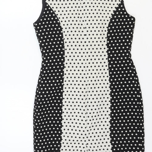 NEXT Womens White Polka Dot Cotton Shift Size 10 Round Neck Zip