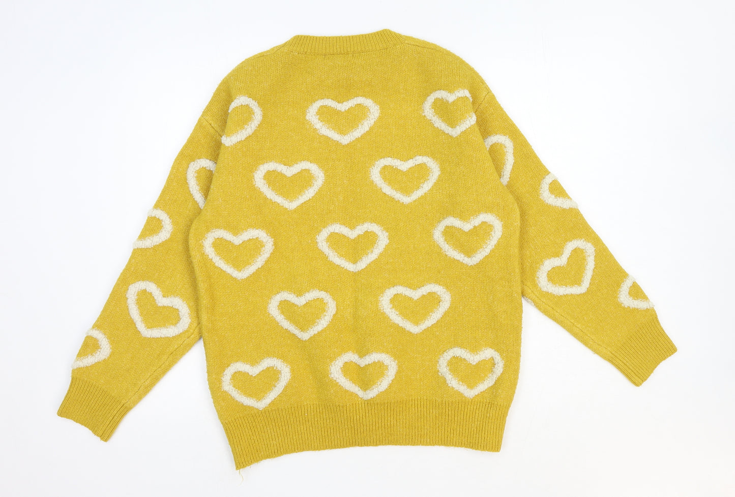 Enzoria Womens Yellow Round Neck Geometric Polyamide Pullover Jumper One Size - Hearts