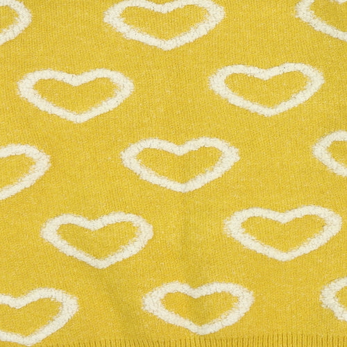 Enzoria Womens Yellow Round Neck Geometric Polyamide Pullover Jumper One Size - Hearts