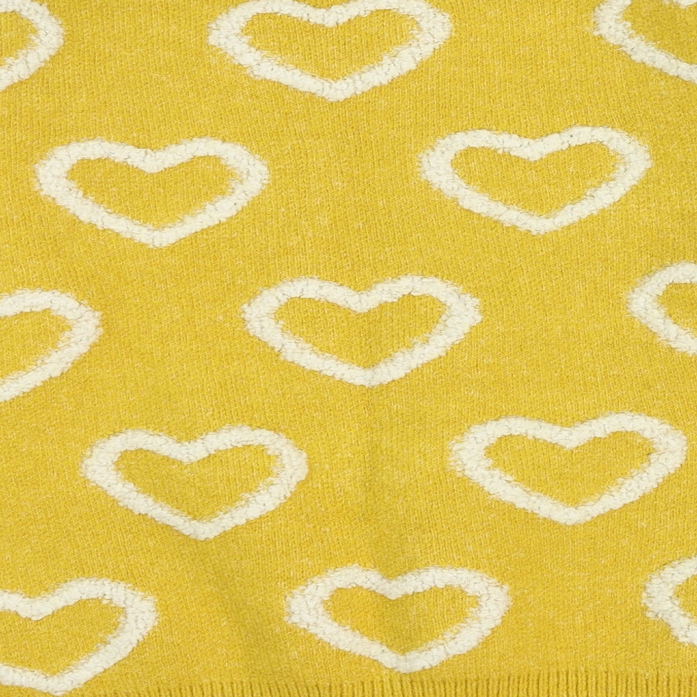 Enzoria Womens Yellow Round Neck Geometric Polyamide Pullover Jumper One Size - Hearts