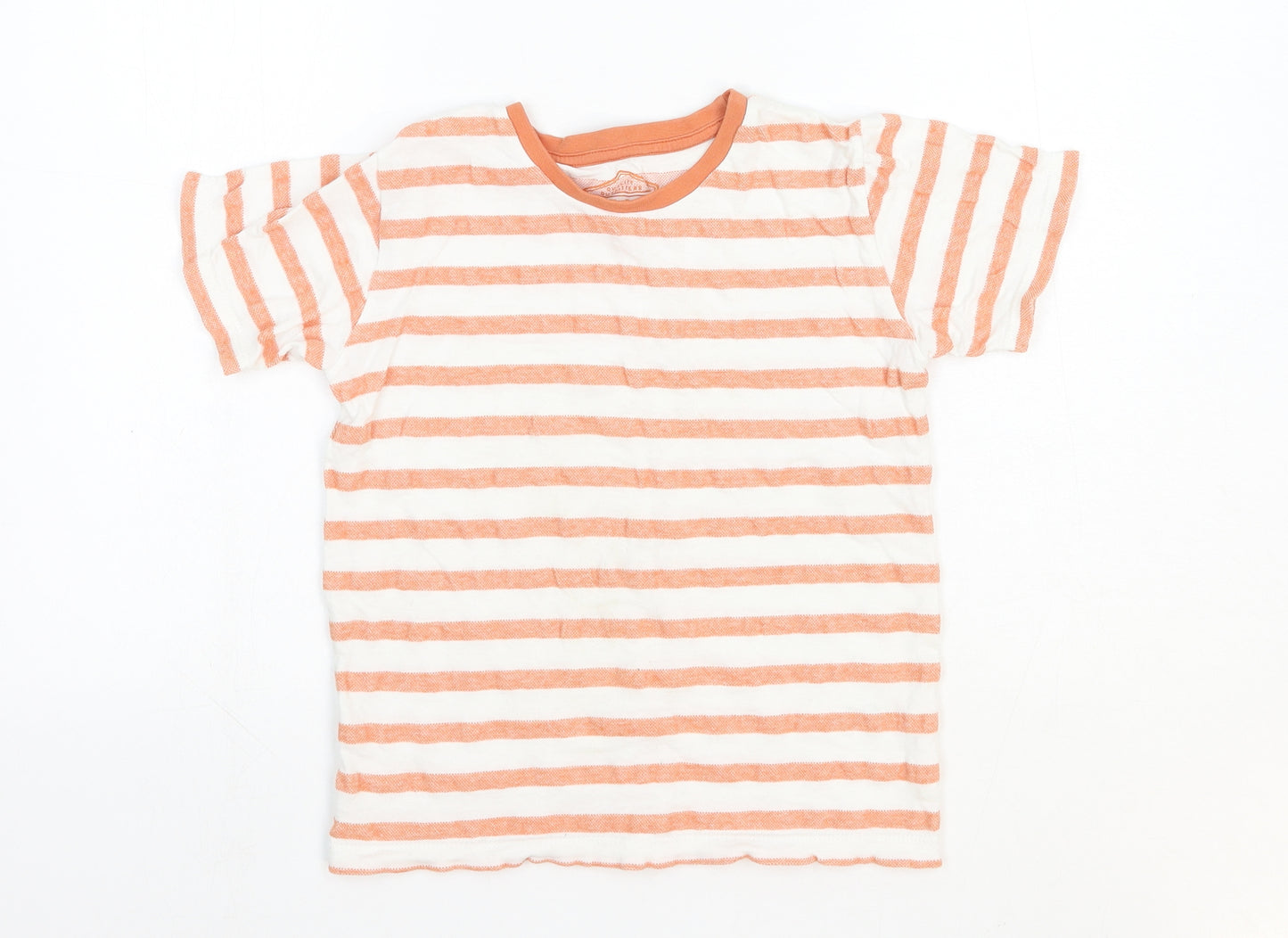 Matalan Boys Orange Striped Cotton Basic T-Shirt Size 8 Years Round Neck Pullover