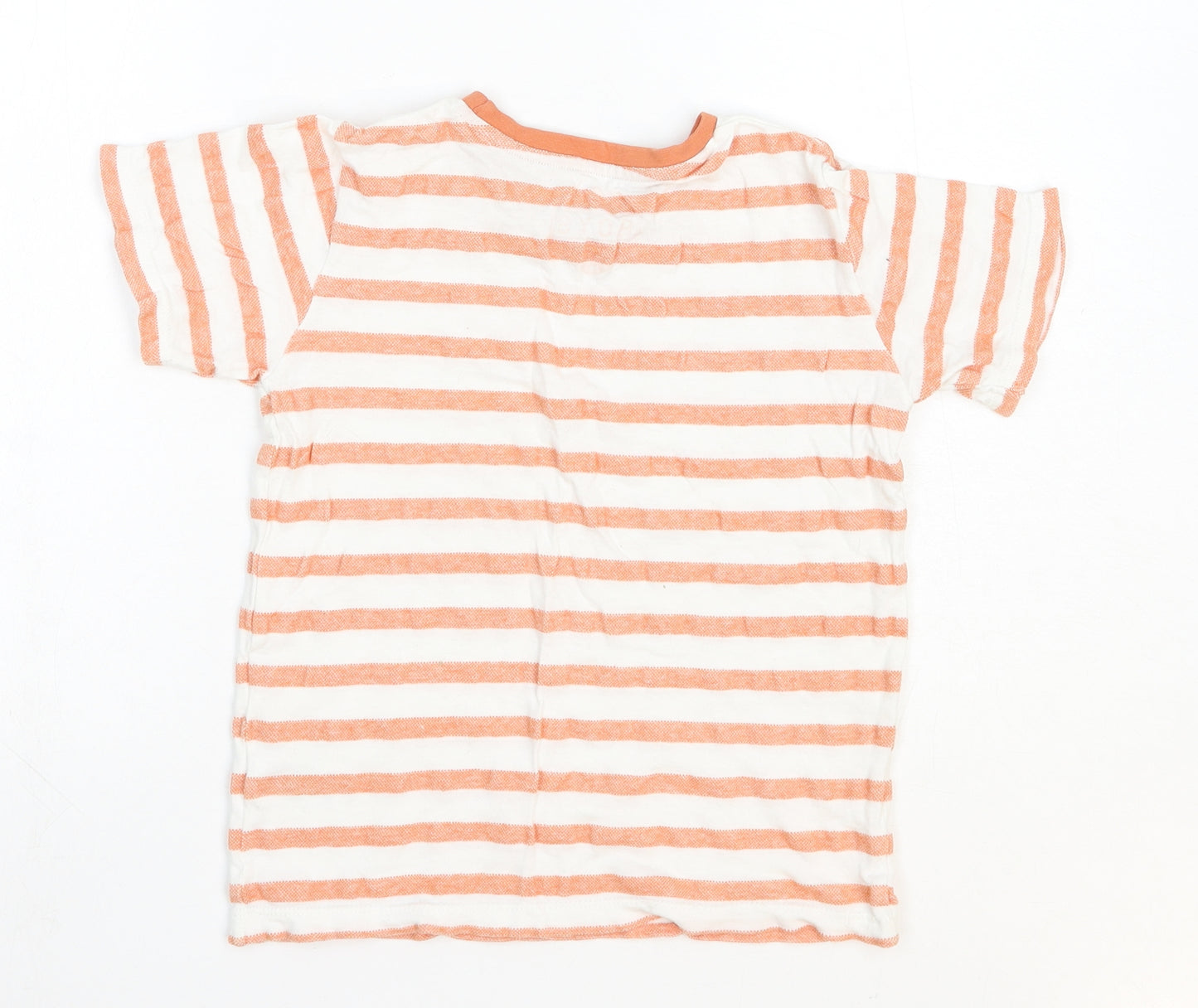 Matalan Boys Orange Striped Cotton Basic T-Shirt Size 8 Years Round Neck Pullover