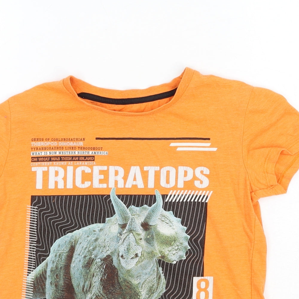 Matalan Boys Orange Cotton Basic T-Shirt Size 9 Years Round Neck Pullover - Triceratops