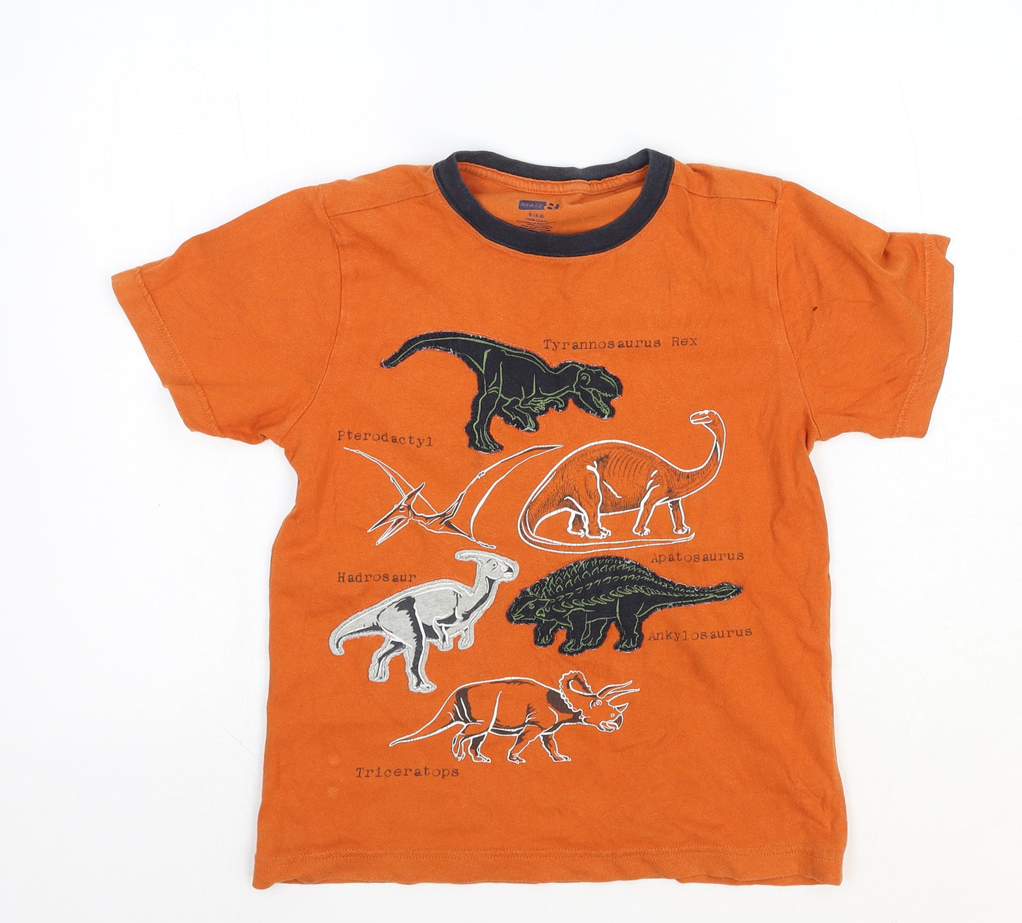 Crazy 8 Boys Orange Cotton Basic T-Shirt Size 5-6 Years Round Neck Pullover - Dinosaur