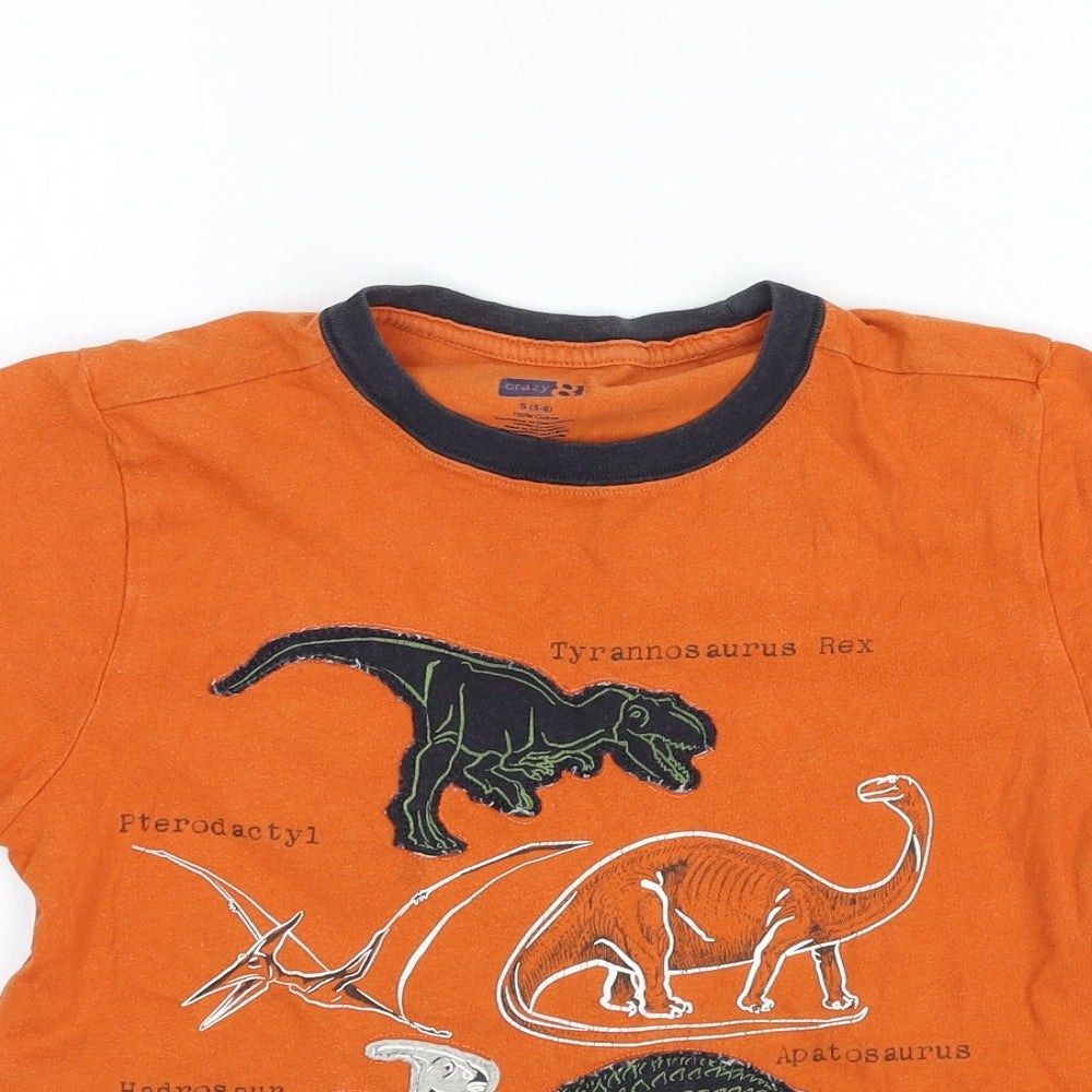 Crazy 8 Boys Orange Cotton Basic T-Shirt Size 5-6 Years Round Neck Pullover - Dinosaur