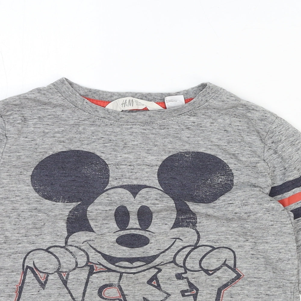 H&M Boys Grey Cotton Basic T-Shirt Size 6-7 Years Round Neck Pullover - Mickey Mouse