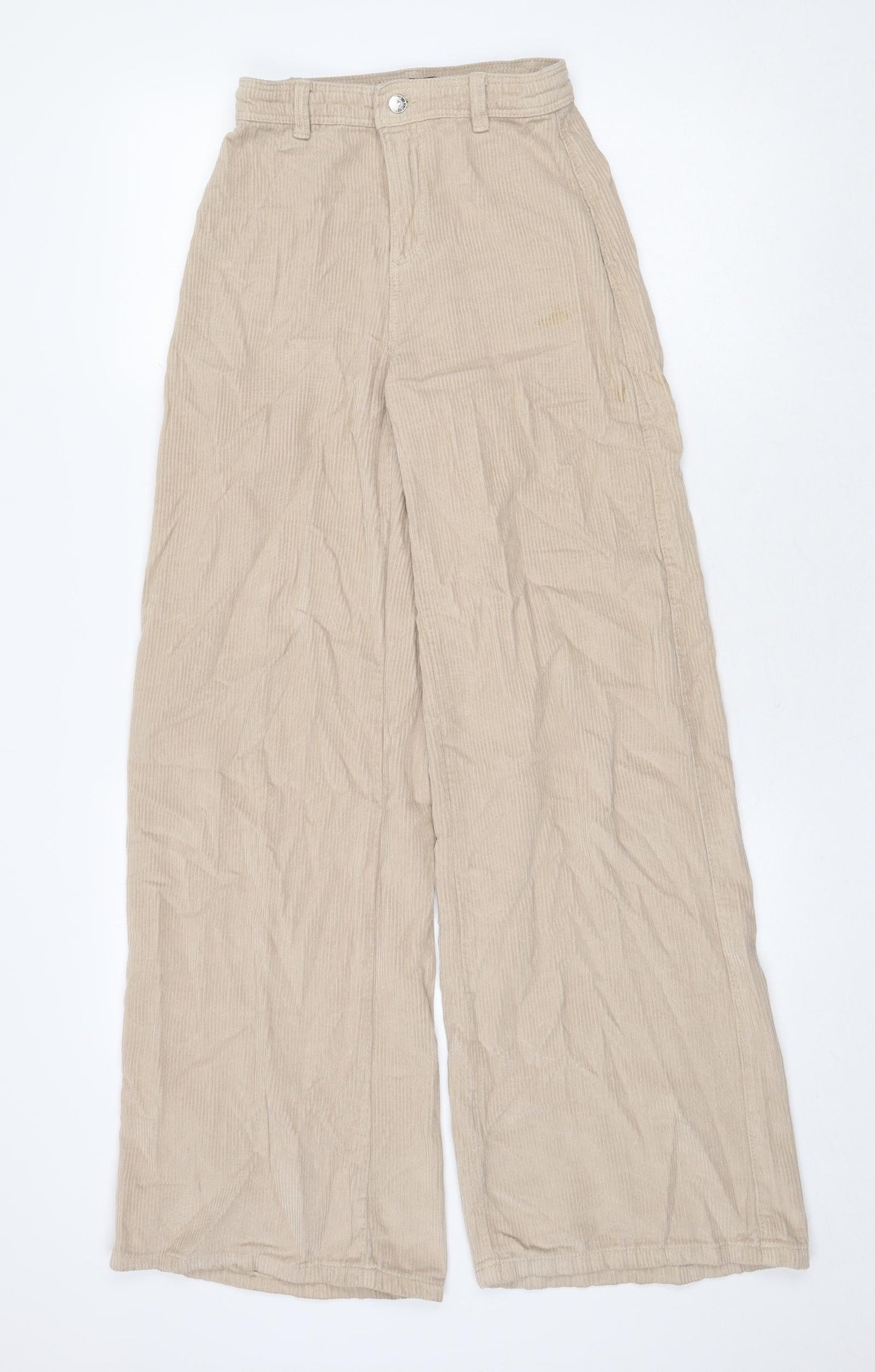 Bershka Womens Beige Cotton Trousers Size 4 Regular Zip