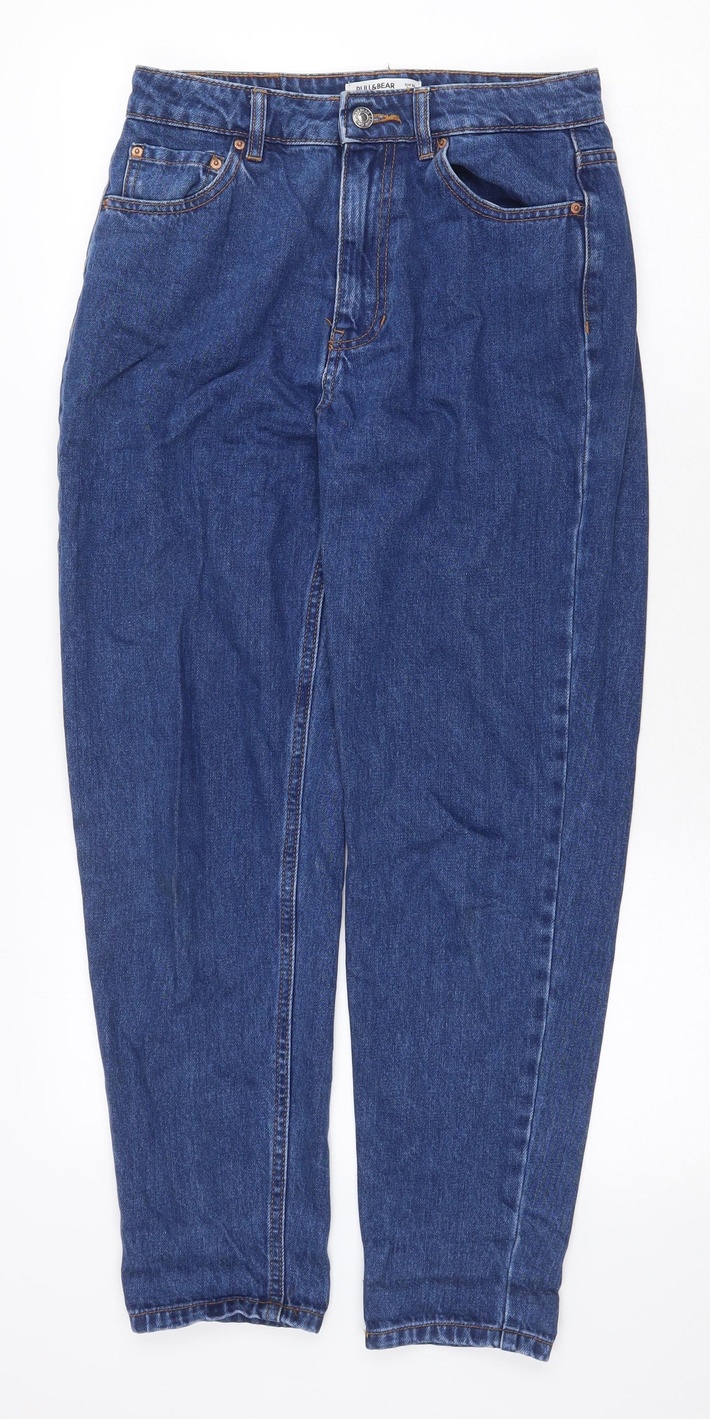 Pull&Bear Womens Blue Cotton Mom Jeans Size 8 Regular Zip