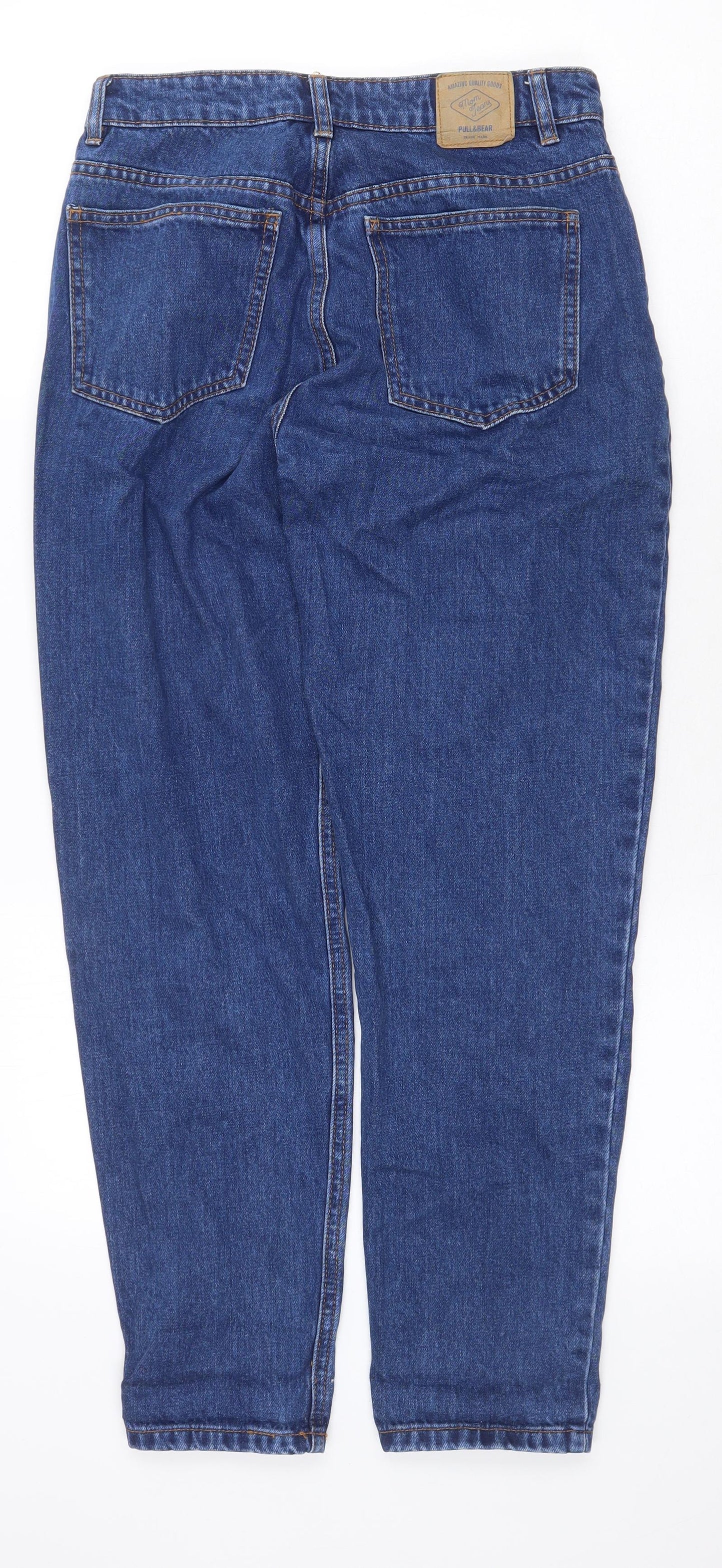 Pull&Bear Womens Blue Cotton Mom Jeans Size 8 Regular Zip