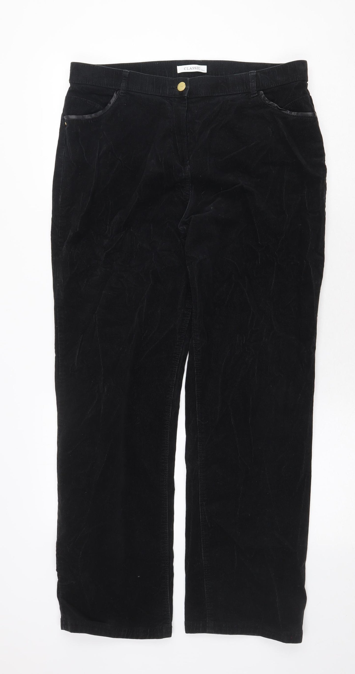 Marks and Spencer Womens Black Cotton Trousers Size 14 Regular Zip