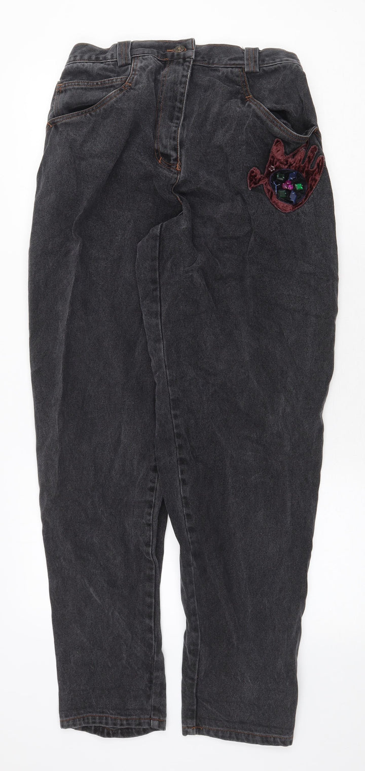 Preworn Womens Grey Cotton Straight Jeans Size 10 Regular Zip - Bird Detail