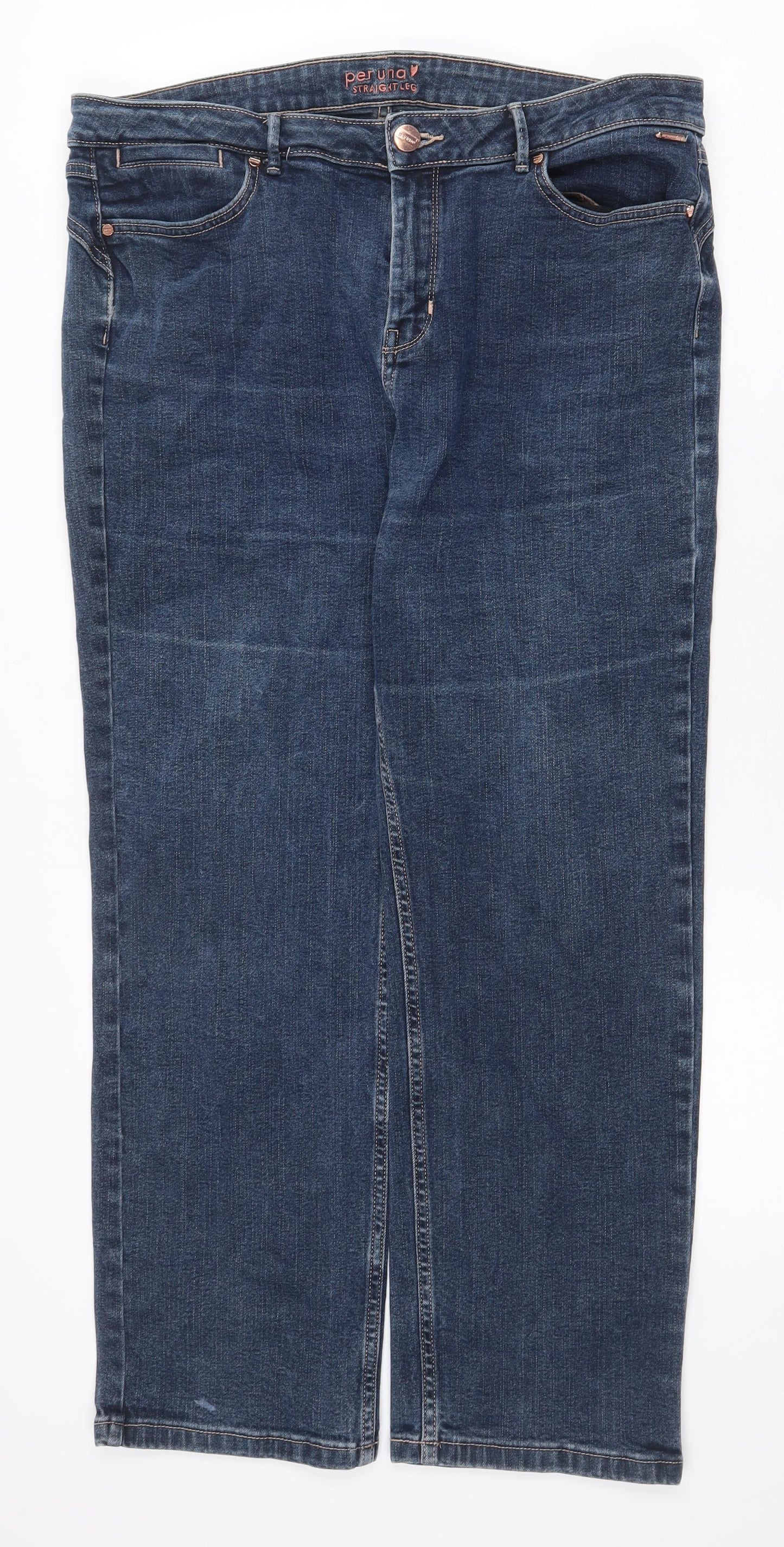 Marks and Spencer Womens Blue Cotton Straight Jeans Size 18 Regular Zip