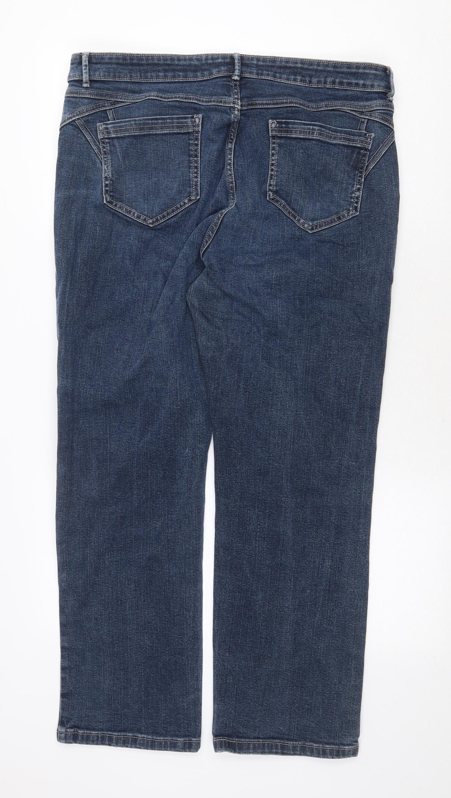 Marks and Spencer Womens Blue Cotton Straight Jeans Size 18 Regular Zip