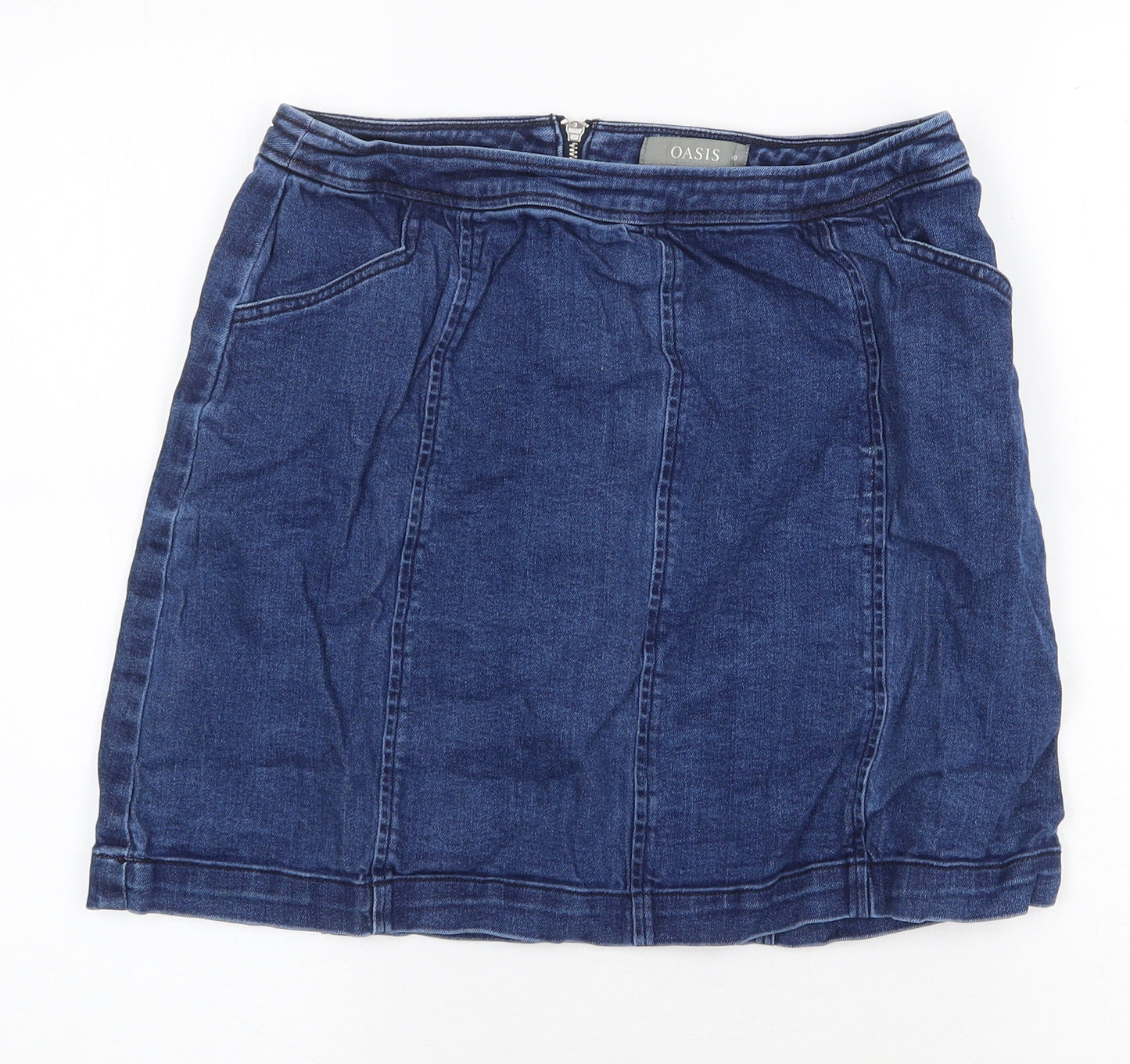 Oasis Womens Blue Cotton Straight & Pencil Skirt Size 10 Zip