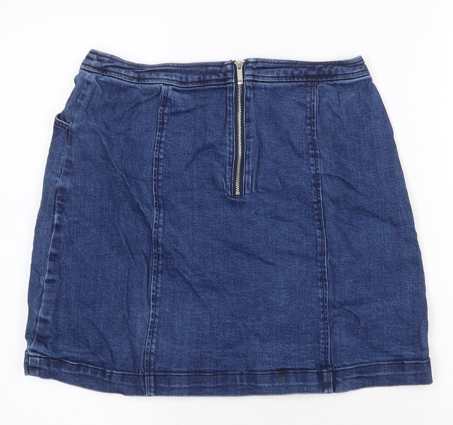 Oasis Womens Blue Cotton Straight & Pencil Skirt Size 10 Zip