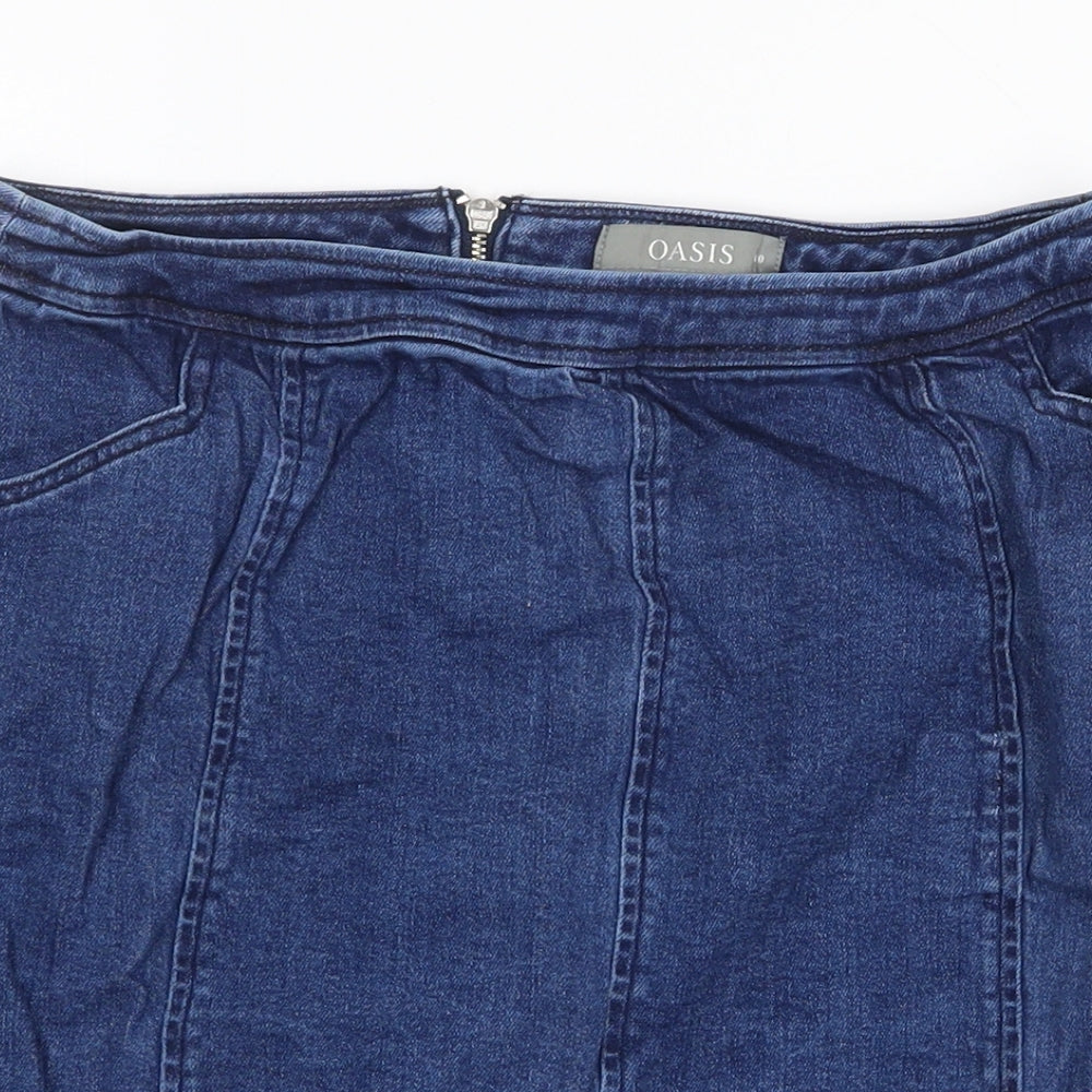 Oasis Womens Blue Cotton Straight & Pencil Skirt Size 10 Zip