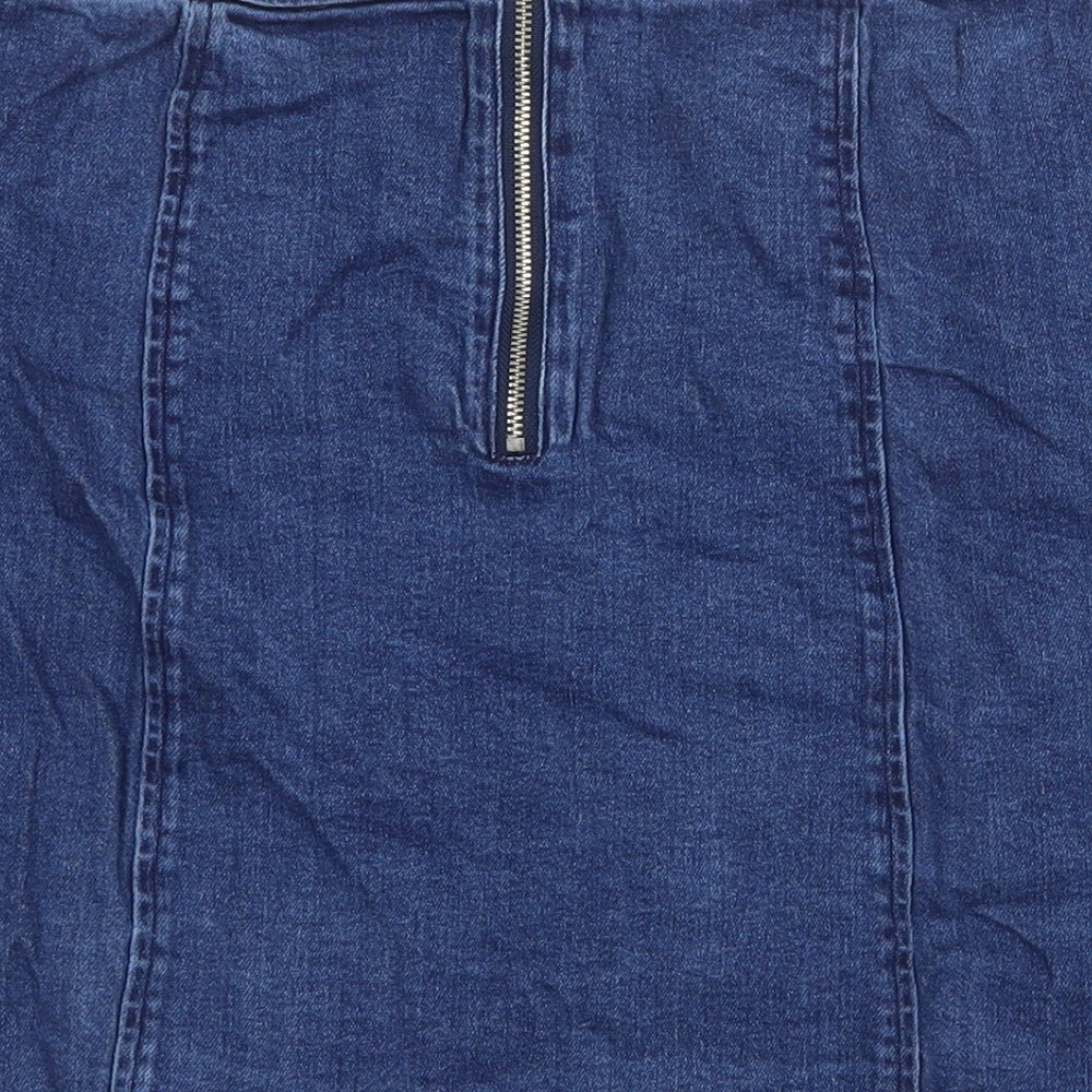 Oasis Womens Blue Cotton Straight & Pencil Skirt Size 10 Zip