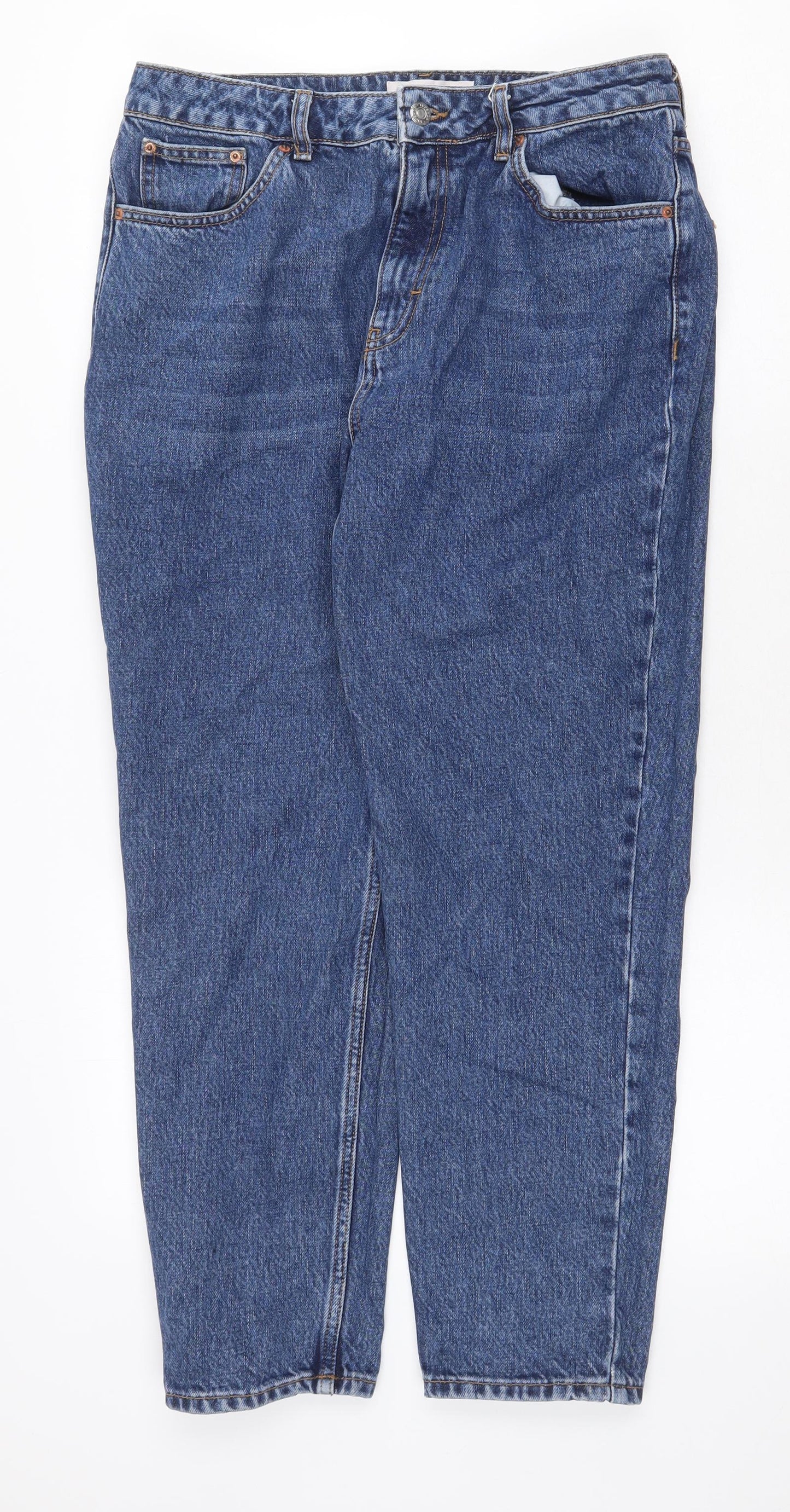 Topshop Womens Blue Cotton Straight Jeans Size 32 in Regular Zip