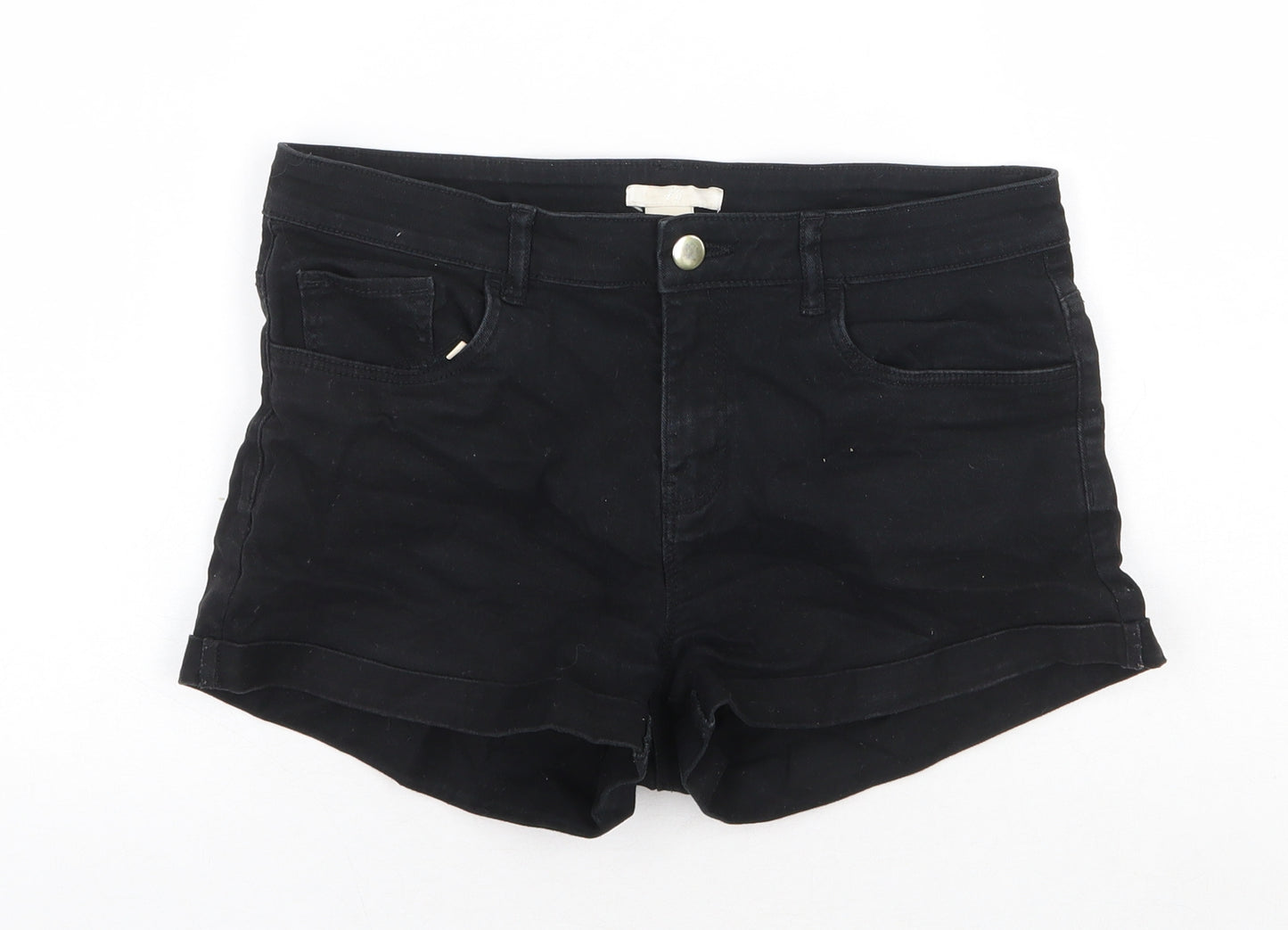 H&M Womens Black Cotton Hot Pants Shorts Size 8 Regular Zip