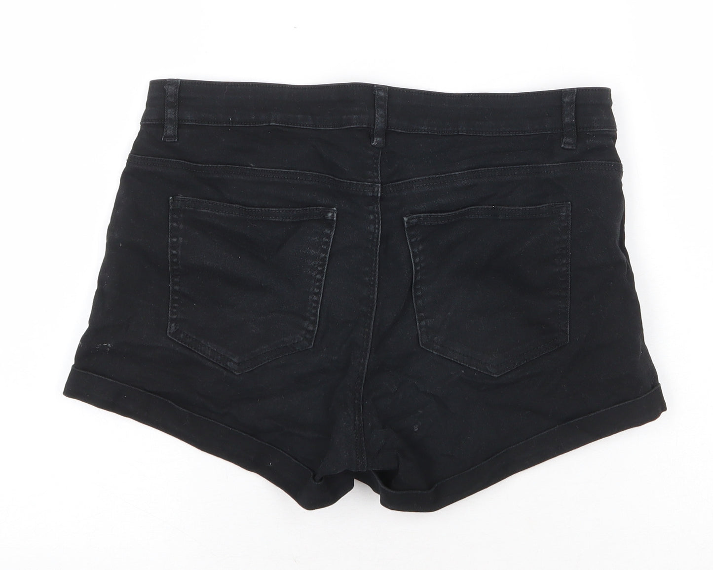 H&M Womens Black Cotton Hot Pants Shorts Size 8 Regular Zip