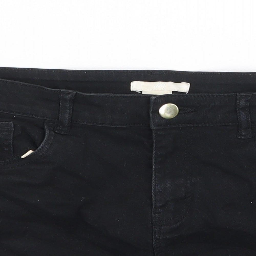 H&M Womens Black Cotton Hot Pants Shorts Size 8 Regular Zip