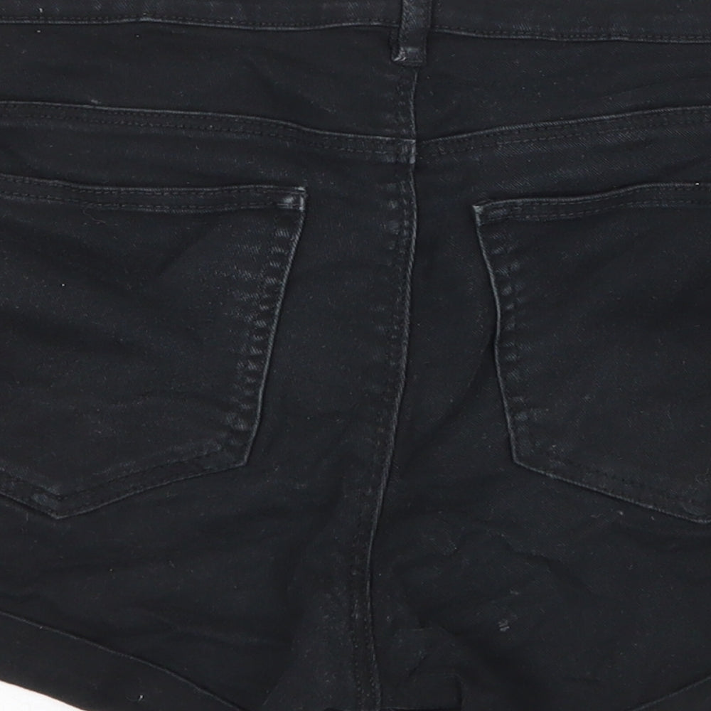 H&M Womens Black Cotton Hot Pants Shorts Size 8 Regular Zip