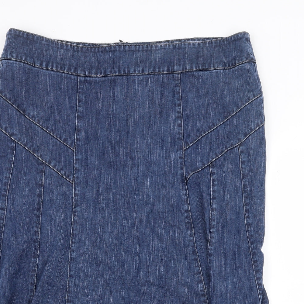 Viyella Womens Blue Cotton Swing Skirt Size 18 Zip