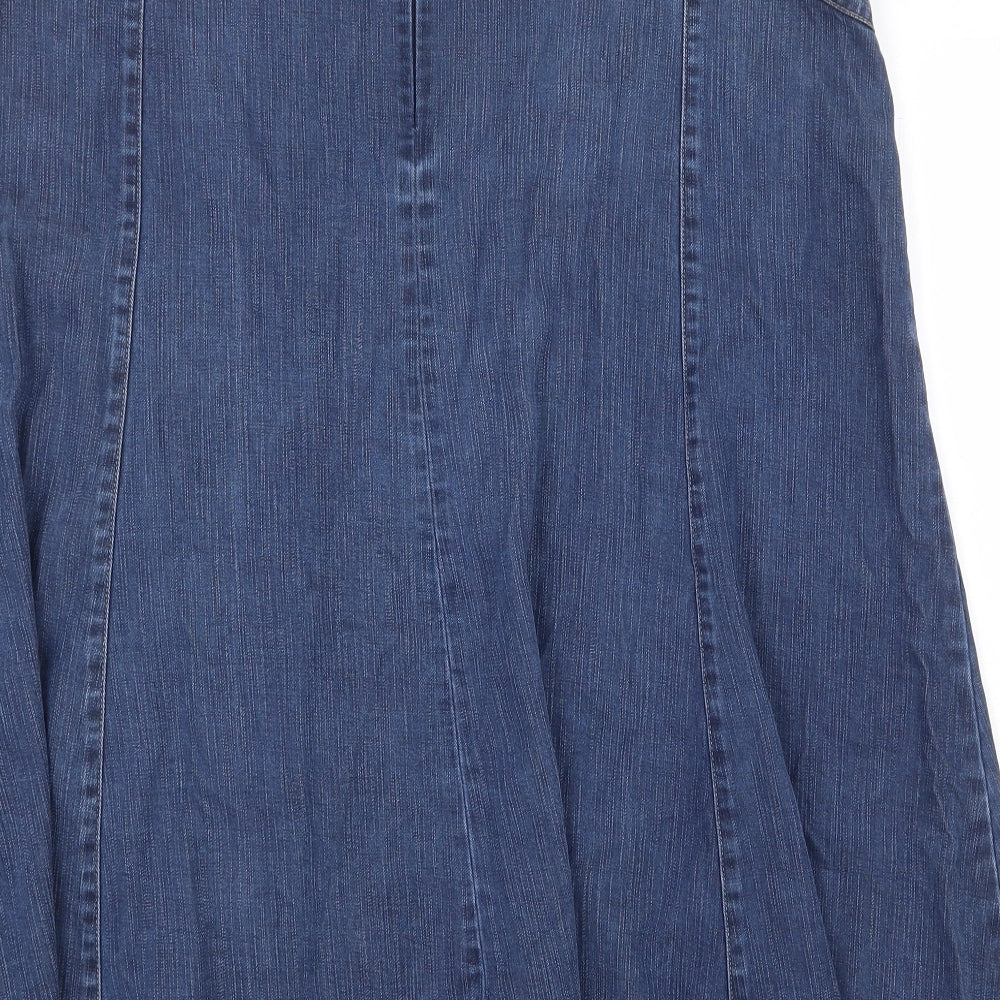 Viyella Womens Blue Cotton Swing Skirt Size 18 Zip
