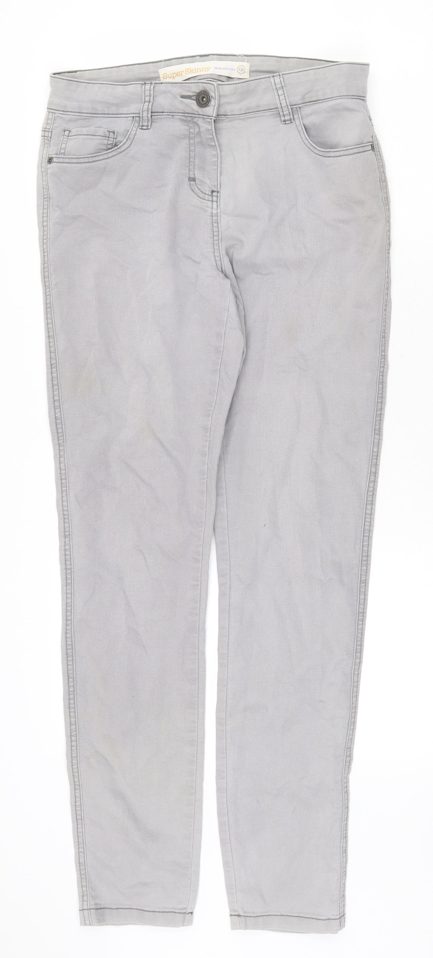 NEXT Womens Grey Cotton Skinny Jeans Size 12 Regular Zip