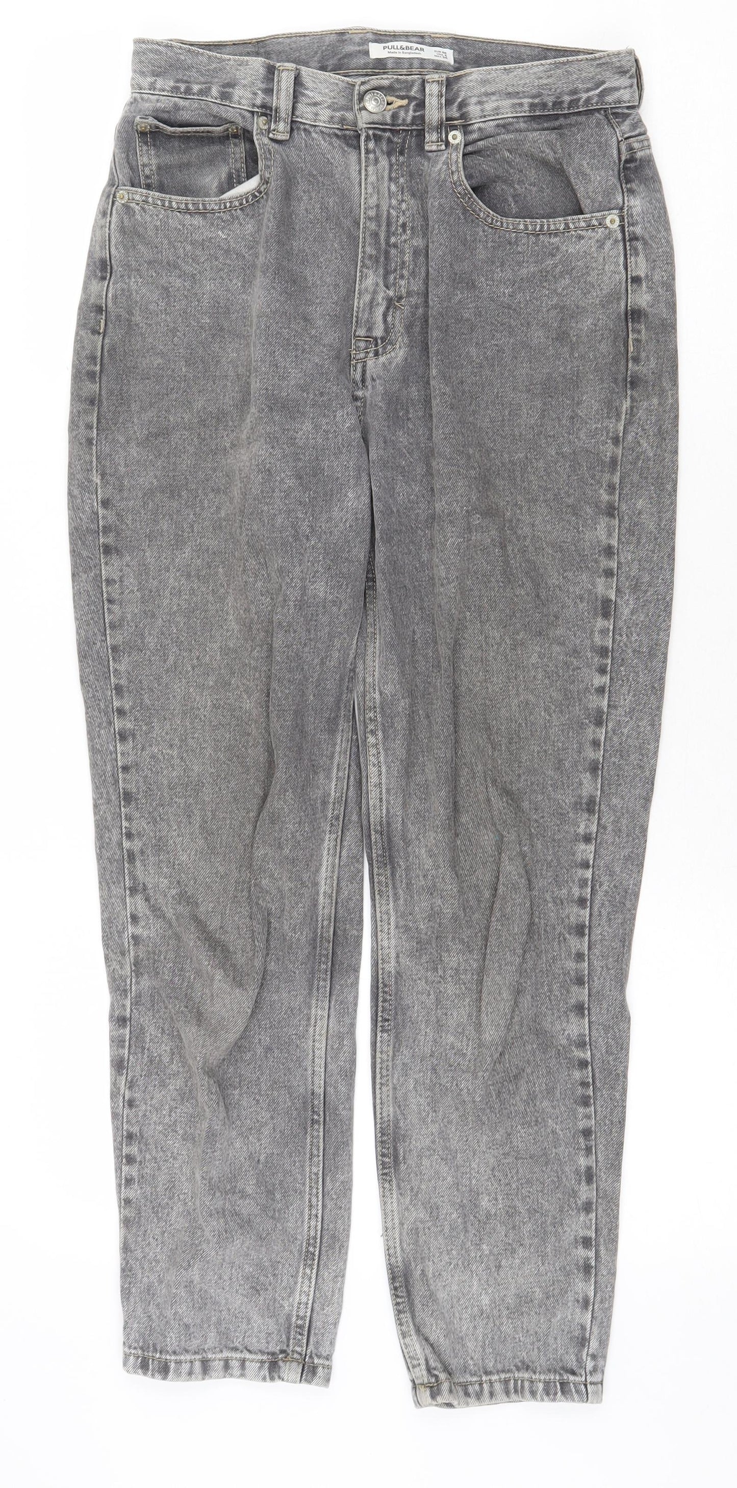 Pull&Bear Womens Grey Cotton Boyfriend Jeans Size 8 Regular Zip
